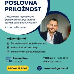 Objavljen je javni razpis za projekt Podjetno nad izzive - PONI GORIŠKA