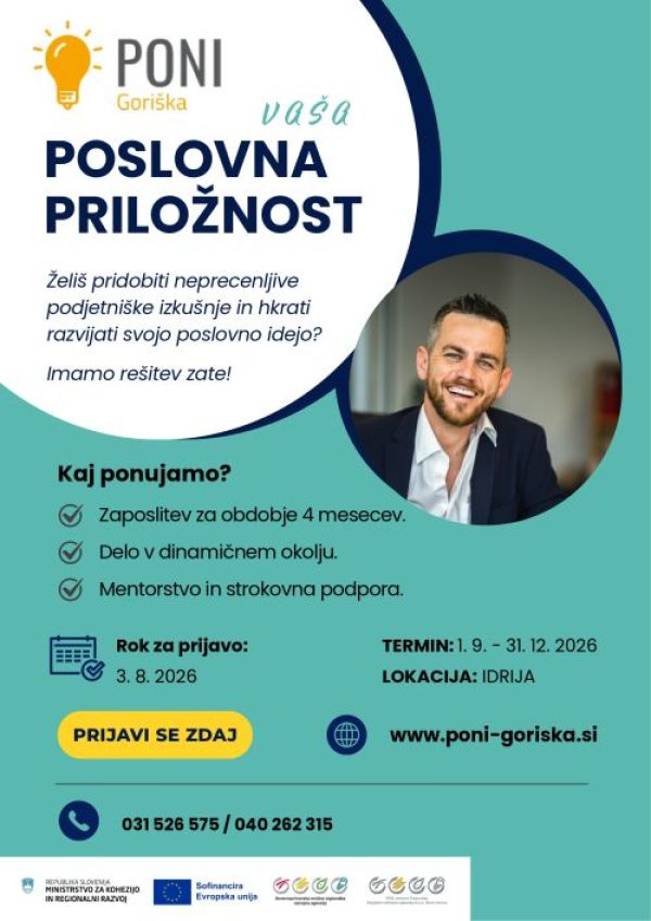 Objavljen je javni razpis za projekt Podjetno nad izzive - PONI GORIŠKA