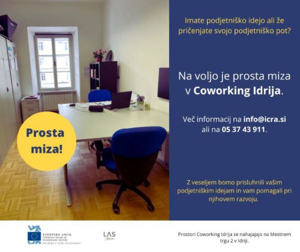 V Coworking Idrija je na voljo prosta miza